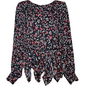 Thakoon Black and Red Floral Print Button Front Peasant Blouse size 6